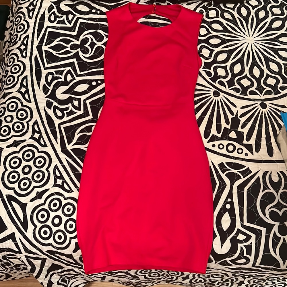Red open back dress